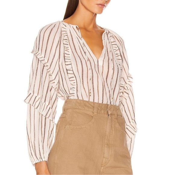 Ulla Johnson Liana Metallic Stripe Ruffle Balloon Sleeve Blouse - Picture 2 of 10